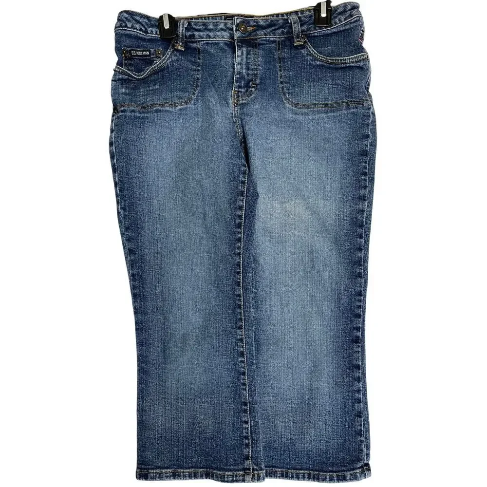 US Polo Assn Jeans Women Junior Size 11 Blue Denim Mid Rise Cotton Blend Cropped